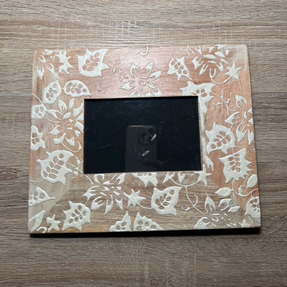 World Market Floral Carved Wooden Picture Frame